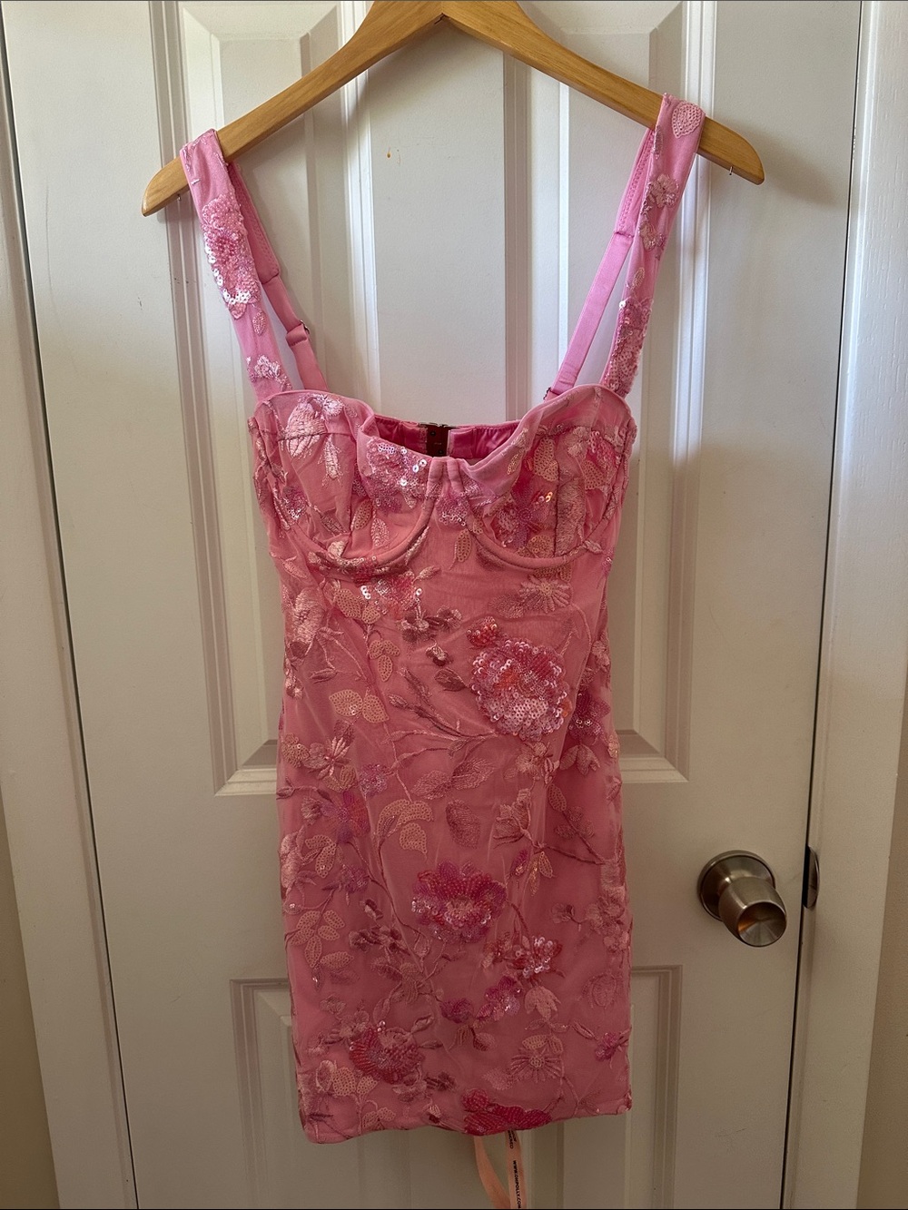 Oh Polly Pink Blossom Embroidered Sequin Bodycon Dress